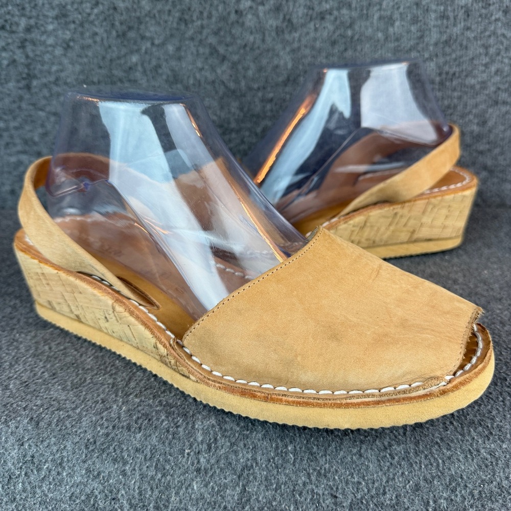 Calaxini Avarca Wedge Sandals Womens 40 Tan Leather Cork Platform Spain